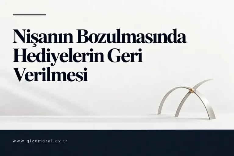 Nişan hediyelerinin geri verilmesine ilişkin yazı, üç satırlık koyu başlıkla sunuluyor; altın bağlantılı yaylar geniş boşluğun sağında duruyor.