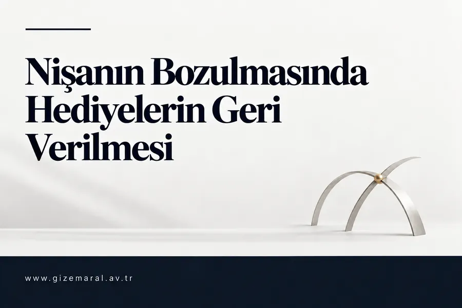 Nişan hediyelerinin geri verilmesine ilişkin yazı, üç satırlık koyu başlıkla sunuluyor; altın bağlantılı yaylar geniş boşluğun sağında duruyor.